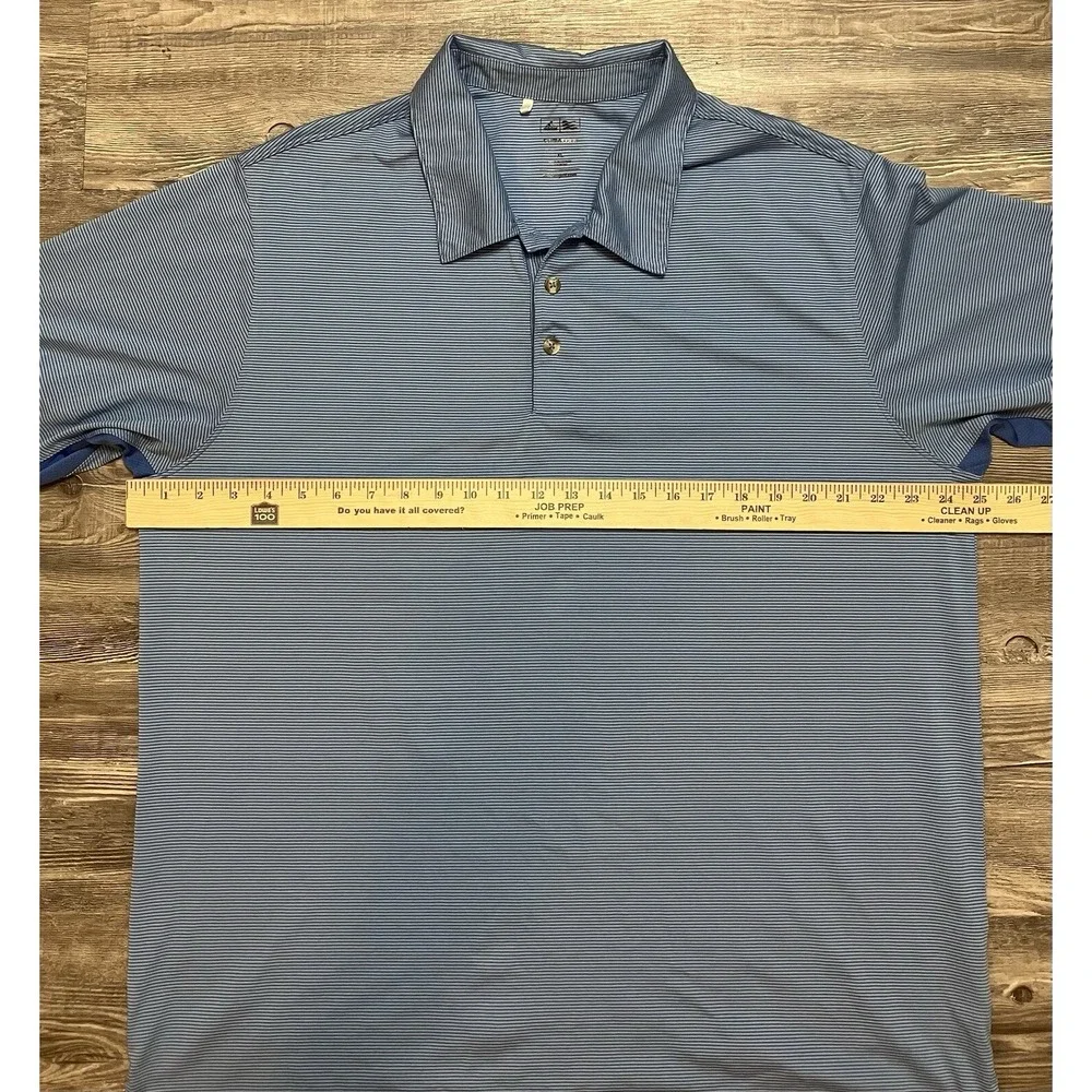 Adidas Mens XL‎ Polo Shirt Blue Striped ClimaCool Short Sleeve P77903
